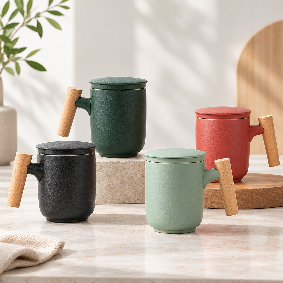 Caneca Fosca com Pega de Madeira