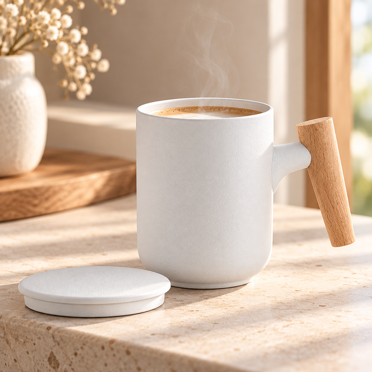 Caneca Fosca com Pega de Madeira