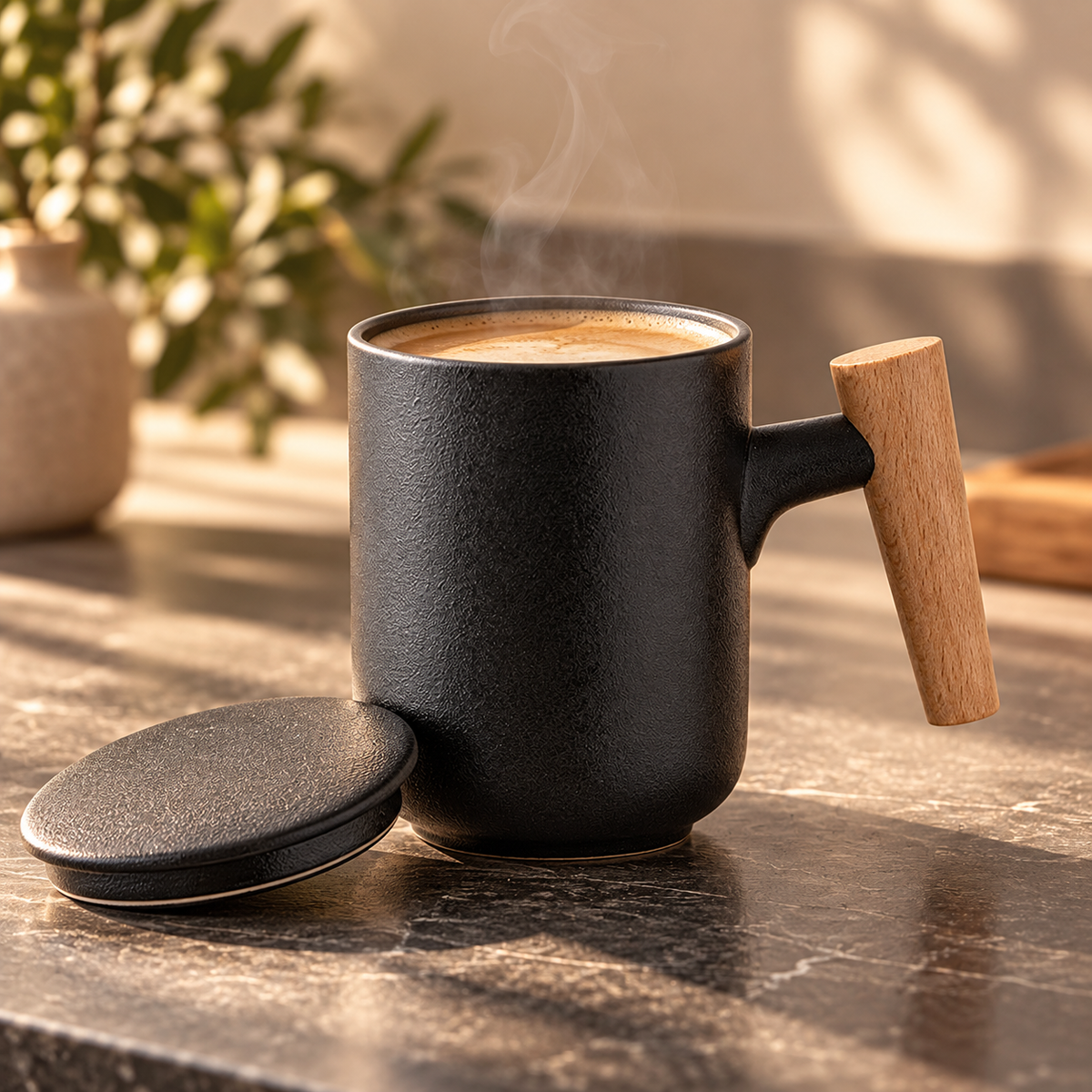 Caneca Fosca com Pega de Madeira