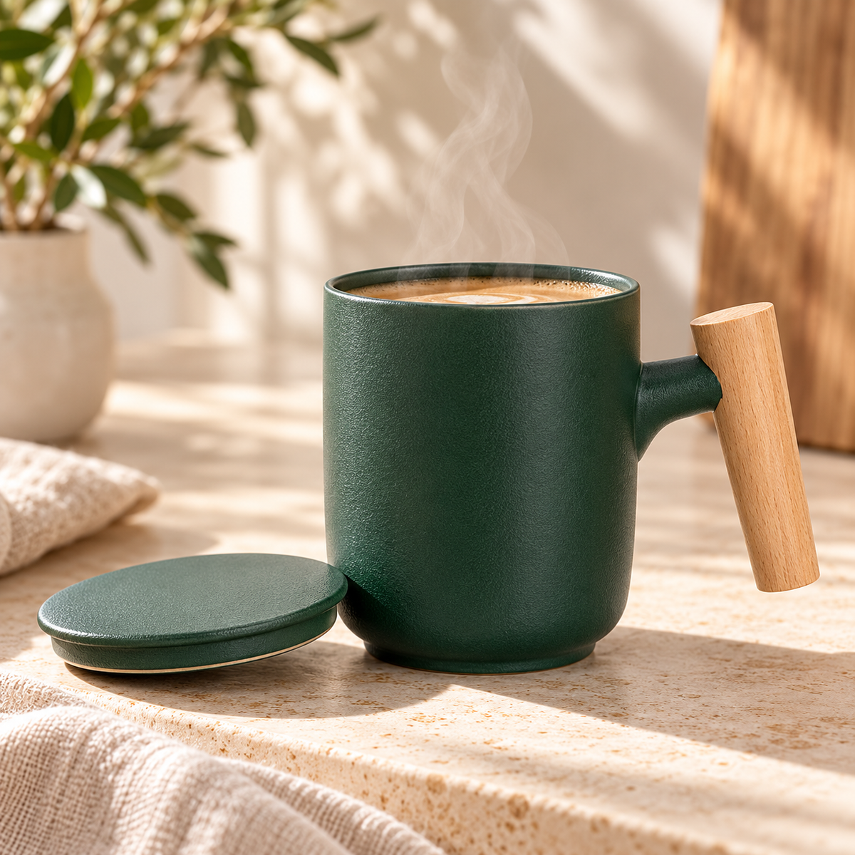 Caneca Fosca com Pega de Madeira