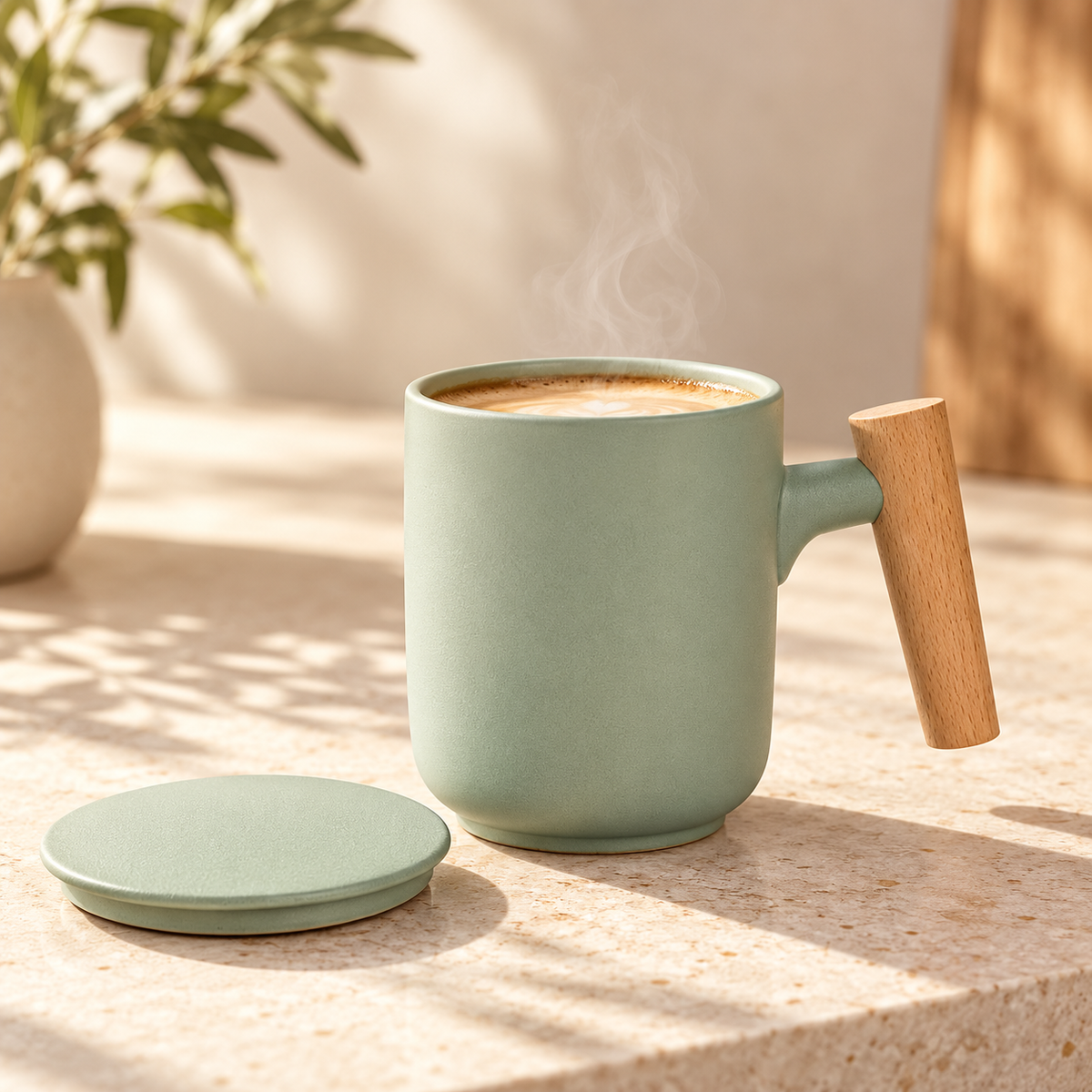 Caneca Fosca com Pega de Madeira