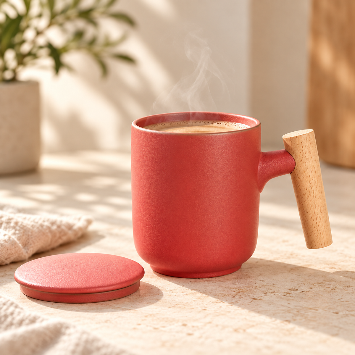 Caneca Fosca com Pega de Madeira