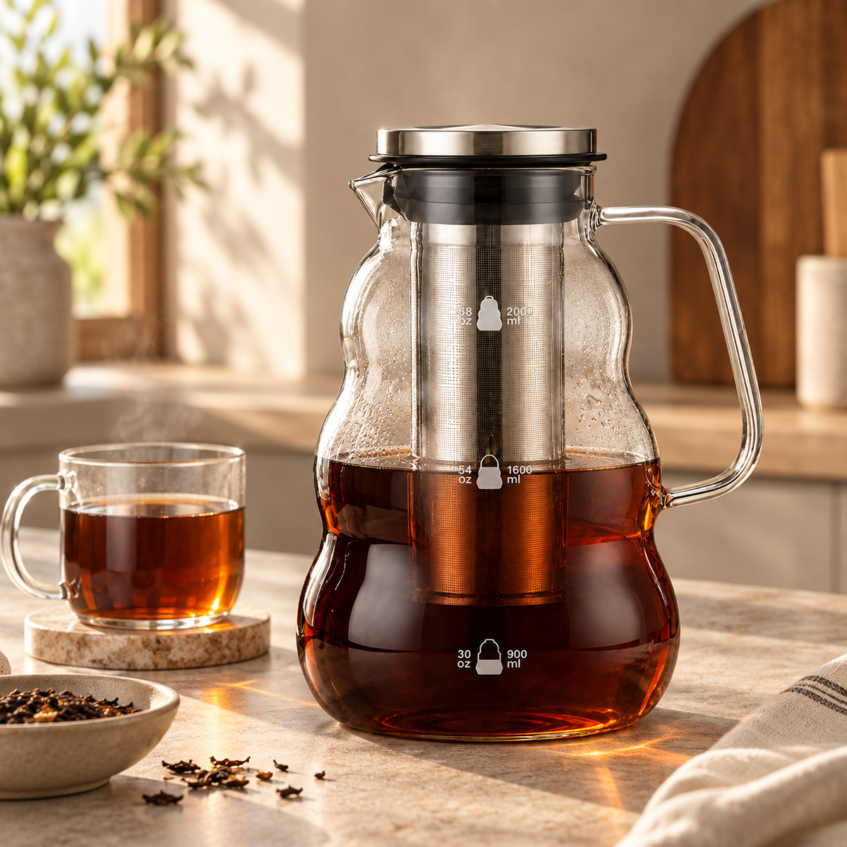 Cafeteira de Vidro 2 L com Filtro em Aço Inoxidável