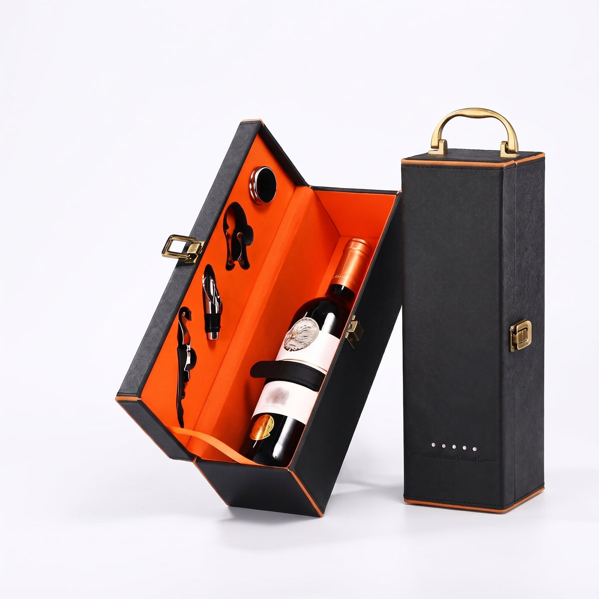 Caixa de Vinho em Pele com Acessórios de Sommelier