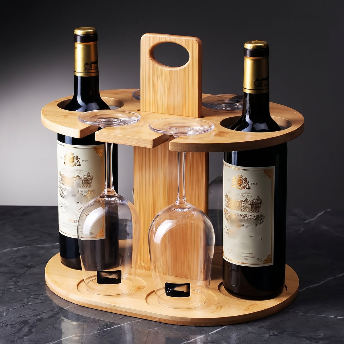 Suporte de Mesa em Bambu para Vinho e Copos