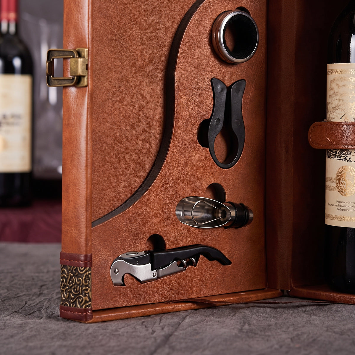 Caixa para 2 Garrafas de Vinho com 4 Acessórios
