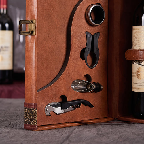 Caixa para 2 Garrafas de Vinho com 4 Acessórios