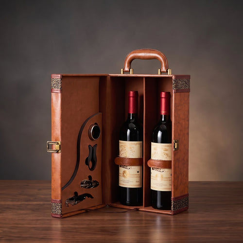 Caixa para 2 Garrafas de Vinho com 4 Acessórios