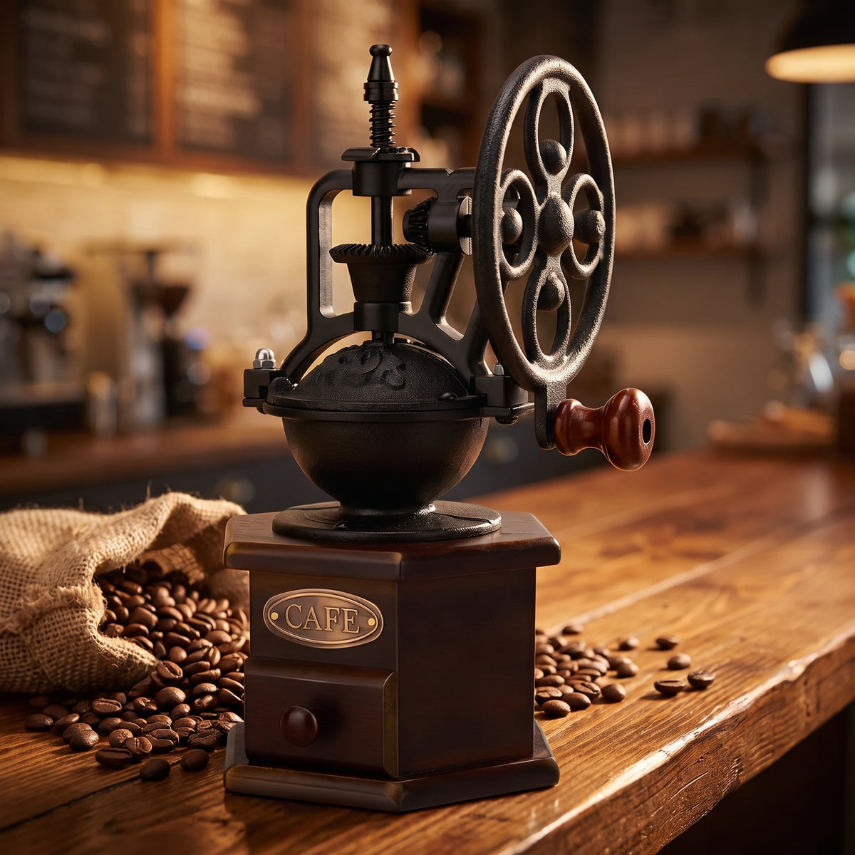 Moinho Manual de Café Vintage com Moagem Ajustável