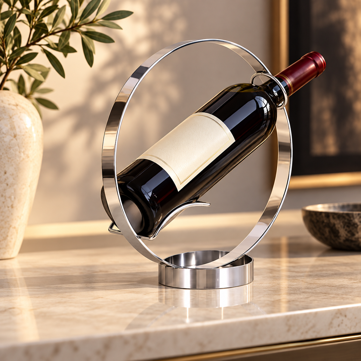 Suporte de Mesa em Metal para 1 Garrafa de Vinho